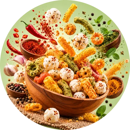 Spices and puffs bursting out of a bowl